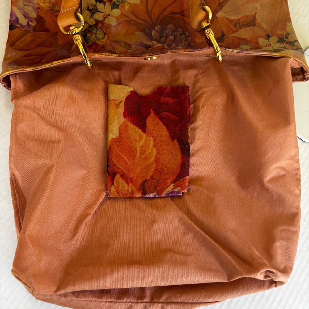 Maurizio Taiuti Italy Genuine Leather Floral Print Tote Shoulder Bag Purse - Picture 11 of 12
